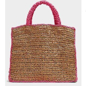 United Colors of Benetton brown tan and hot pink large straw tote NWT
